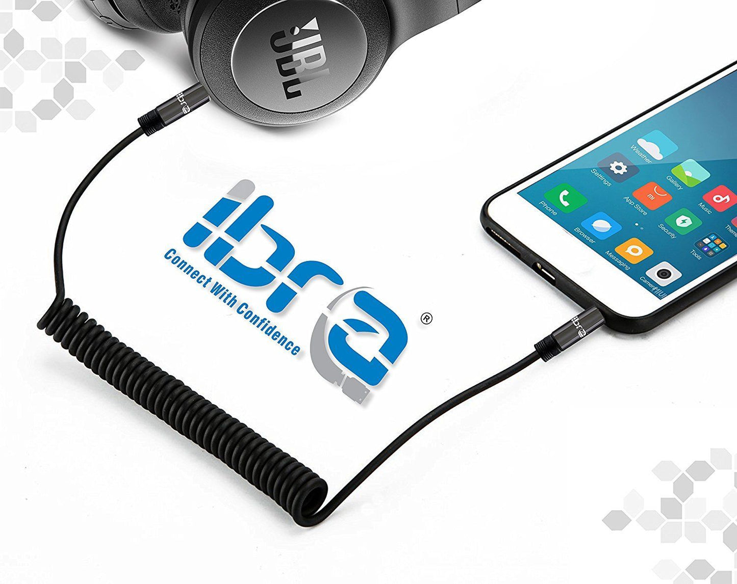 Spiral Aux Cable 1M 3.5mm Stereo Premium Auxiliary Audio Coiled Cable - for Beats Headphones Apple iPod iPhone iPad Samsung LG Smartphone MP3 Player Home / Car etc - IBRA Gun