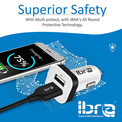 IBRA Dual USB Car Charger Adapter Support IPhone 5 / 4S / 4, iPad 1 / 2 / 3, Google Android Phones, LG, Samsung Galaxy S II III Note,(Support All iPod, iPhone, iPad Models) (White+Black)