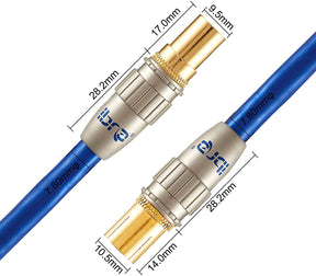 7.5m HDTV Antenna Cable|TV Aerial Cable|Premium Coaxial Cable|Connectors: Coax Male to Coax Female|For UHF/RF/DVB-T/DVB-T2 TVs, VCRs, DVD players, DVRs, cable boxes and satellite| IBRA Blue Gold