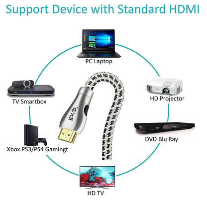 HDMI Cable 2M High Speed v2.0/1.4a 18Gbps 3D TV 2160p PS4 SKY HD 4K@60Hz Ultra HD Ethernet Audio Return Virgin BT Nylon Braided - IBRA Titanium