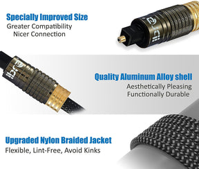 IBRA Muzil Gold 2M - Digital Optical Cable | Toslink / Audio Cable | Fibre Optic Cable | Suitable for PS3, Sky, Sky HD, LCD, LED, Plasma, Blu-ray, AV Amps