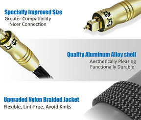 IBRA Black Master 1M - Optical TOSLINK Digital Audio Cable - Fiber Optic Cable - 24K Gold Casing - Compatible with PS3,Sky HD, HDtvs, Blu-rays, AV Amps