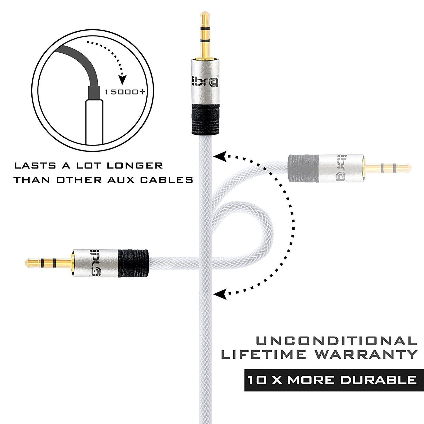 3.5mm Stereo Jack to Jack Audio Cable Lead Gold 1m- IBRA Silver Series