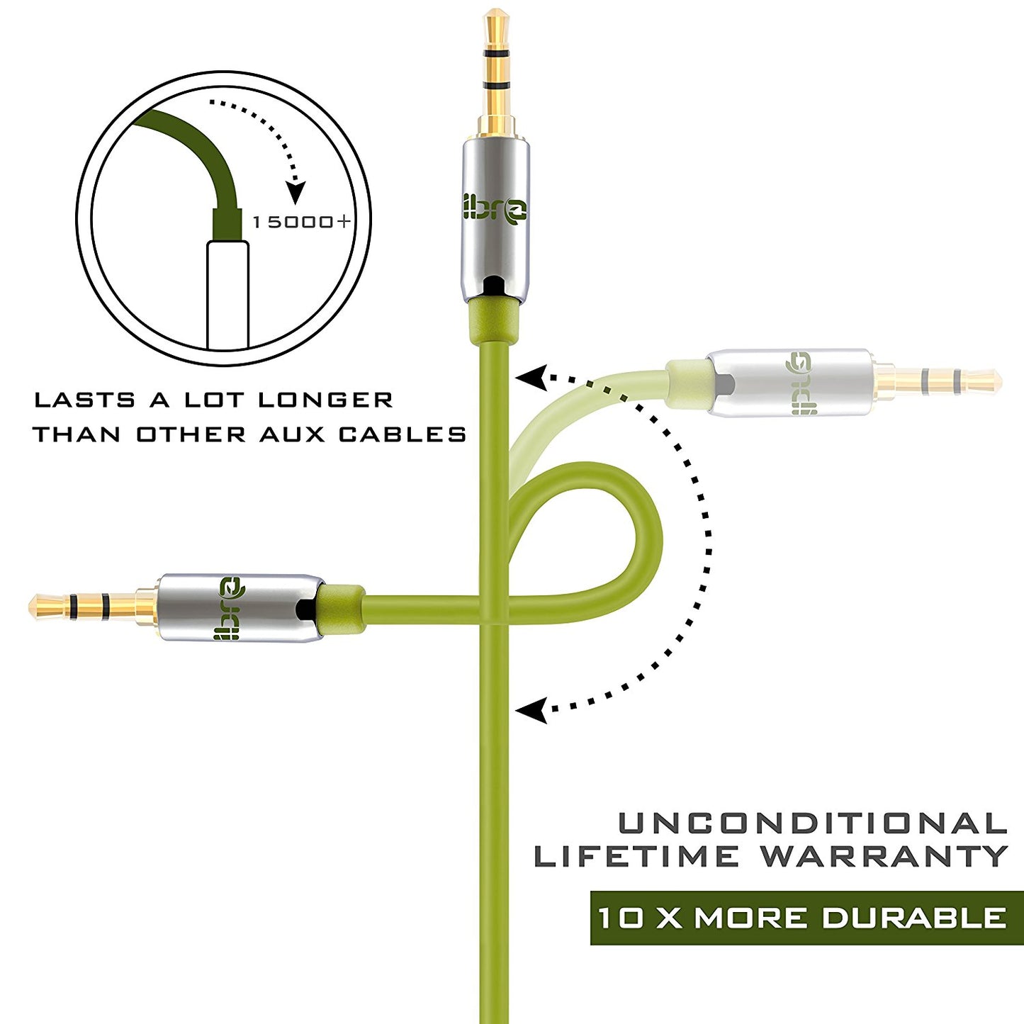 Aux Cable 2M 3.5mm Stereo Pro Auxiliary Audio Cable - for Beats Headphones Apple iPod iPhone iPad Samsung LG Smartphone MP3 Player Home / Car etc - IBRA Green