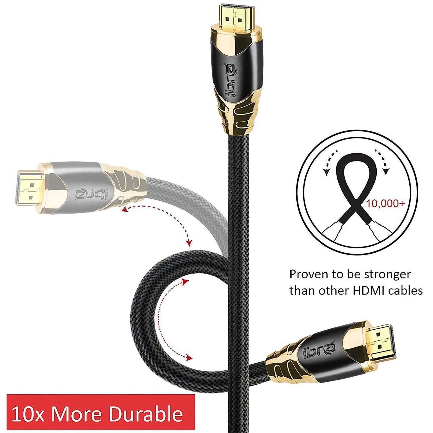 7.5M HDMI High Speed Cable v2.0/1.4a 18Gbps 2160p 3D TV PS4 SKY HD 4K@60Hz Ultra HD Ethernet Audio Return Virgin BT PC Laptop Nylon Braided- IBRA BLACK GOLD