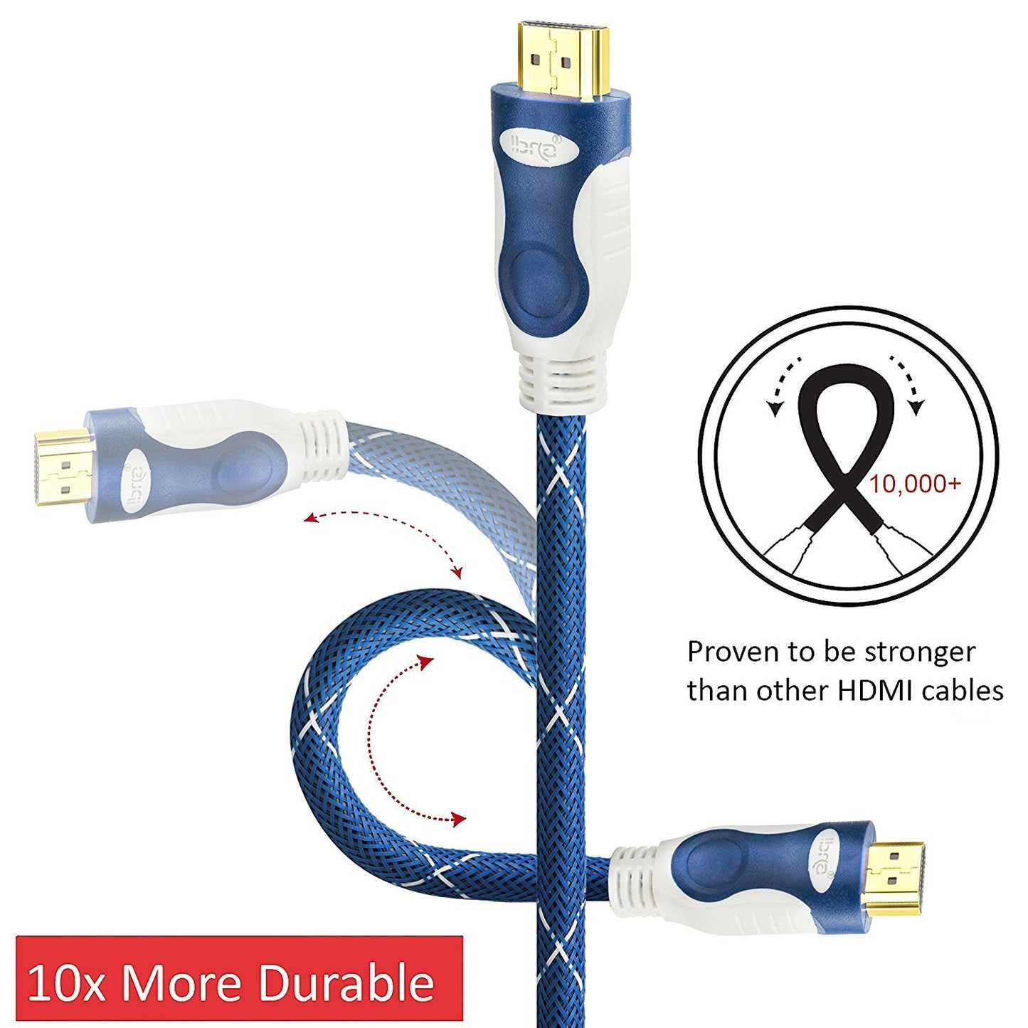 1M HDMI Cable High Speed v2.0/1.4a 18Gbps 2160p 3D TV PS4 SKY HD 4K@60Hz Ultra HD Ethernet Audio Return Virgin BT Nylon Braided - IBRA Promo Gold