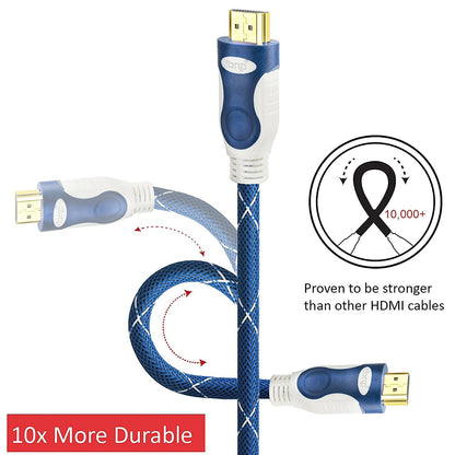 1M HDMI Cable High Speed v2.0/1.4a 18Gbps 2160p 3D TV PS4 SKY HD 4K@60Hz Ultra HD Ethernet Audio Return Virgin BT Nylon Braided - IBRA Promo Gold