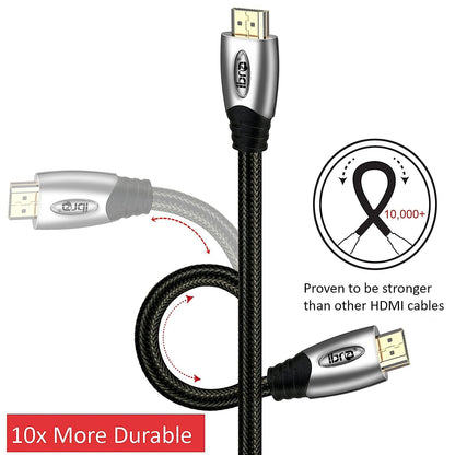 High Speed HDMI Cable v2.0/1.4a 18Gbps 3D TV 2160p PS4 SKY HD 4K@60Hz Ultra HD Ethernet Audio Return Virgin BT Gold Connectors Nylon Braided - 2M - IBRA PLATINUM