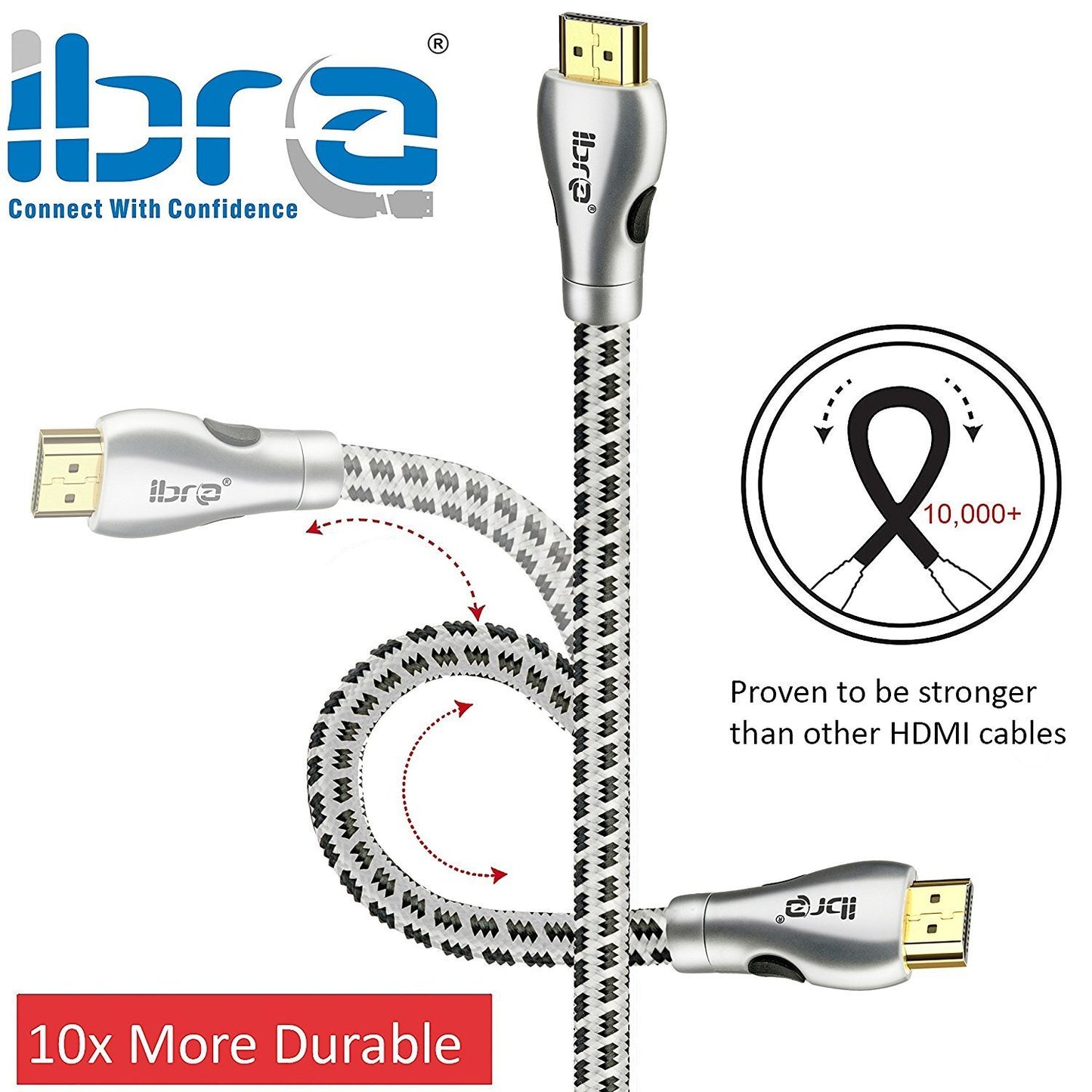 HDMI Cable 3M High Speed v2.0/1.4a 18Gbps 3D TV 2160p PS4 SKY HD 4K@60Hz Ultra HD Ethernet Audio Return Virgin BT Nylon Braided - IBRA Titanium