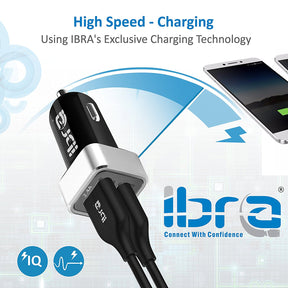 IBRA Dual USB Car Charger Adapter Support IPhone 5 / 4S / 4, iPad 1 / 2 / 3, Google Android Phones, LG, Samsung Galaxy S II III Note,(Support All iPod, iPhone, iPad Models) (Black)