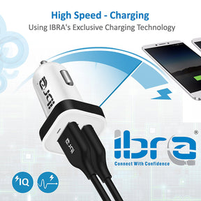 IBRA Dual USB Car Charger Adapter Support IPhone 5 / 4S / 4, iPad 1 / 2 / 3, Google Android Phones, LG, Samsung Galaxy S II III Note,(Support All iPod, iPhone, iPad Models) (White+Black)