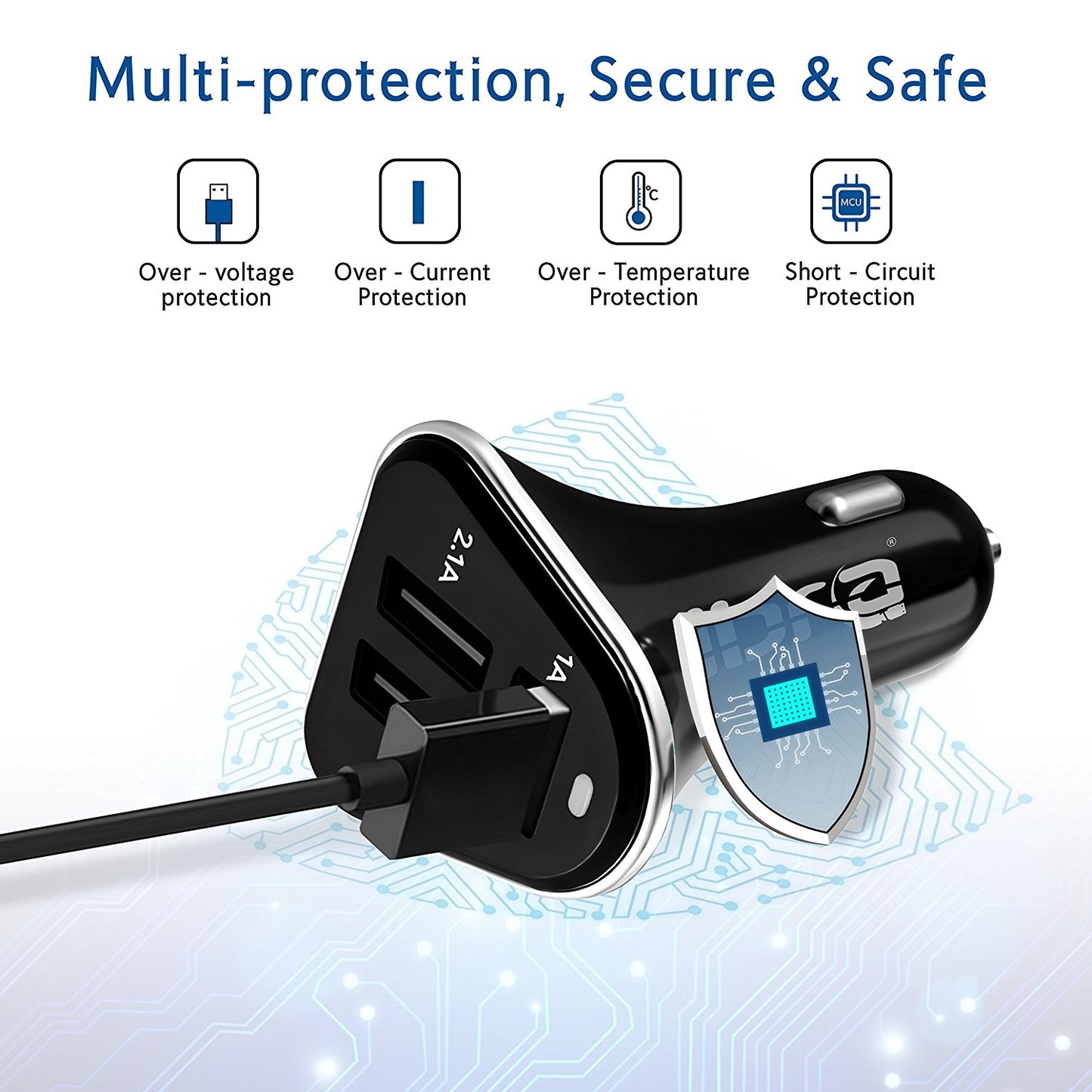 IBRA Car Charger, 3-Port 5.1A(2.1A 2A 1A) Aluminum Panel Rapid USB Car Charger for iPhone 6 6 Plus iPhone 5/5s/5c iPhone 4 4S iPad 1 2 3 iPad mini iPad Air iPod 5th iPod classic iPod nano iPod touch Samsung Galaxy Smartphones Tablets Android Smartphones