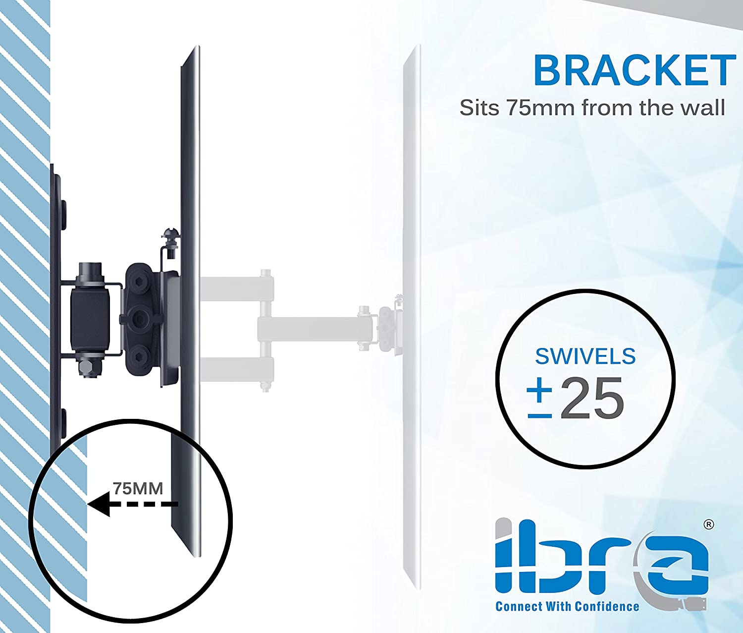 IBRA Ultra Slim Tilt Swivel TV Wall Bracket Mount - For 23-42 Inch OLED QLED LED LCD Plasma | Weight Capacity - 25kgs/55lbs | Max VESA 200x200