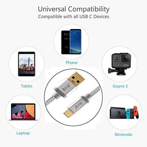 USB Type C to USB 3.0 Cable IBRA - Nylon Braided - USB C Fast Charging Cable for Samsung Galaxy S8/S8+, Nexus 5X / 6P, OnePlus 2 / 3T, Apple New Macbook, HTC 10, Huawei P9, Nintendo Switch - 2m /6.4ft