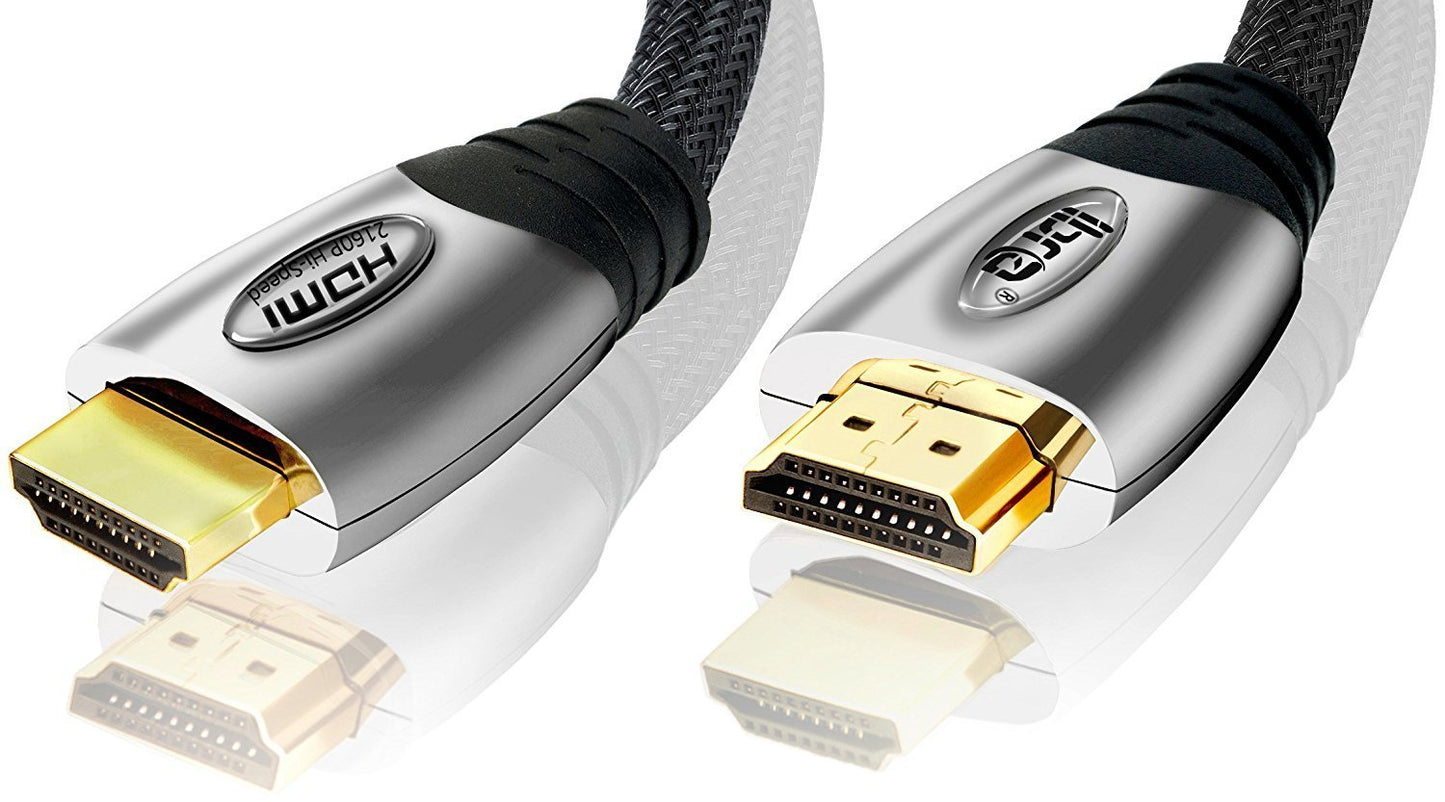 High Speed HDMI Cable v2.0/1.4a 18Gbps 3D TV 2160p PS4 SKY HD 4K Ready Ultra HD Ethernet Audio Return Virgin BT Gold Connectors Nylon Braided - 15M - IBRA PLATINUM