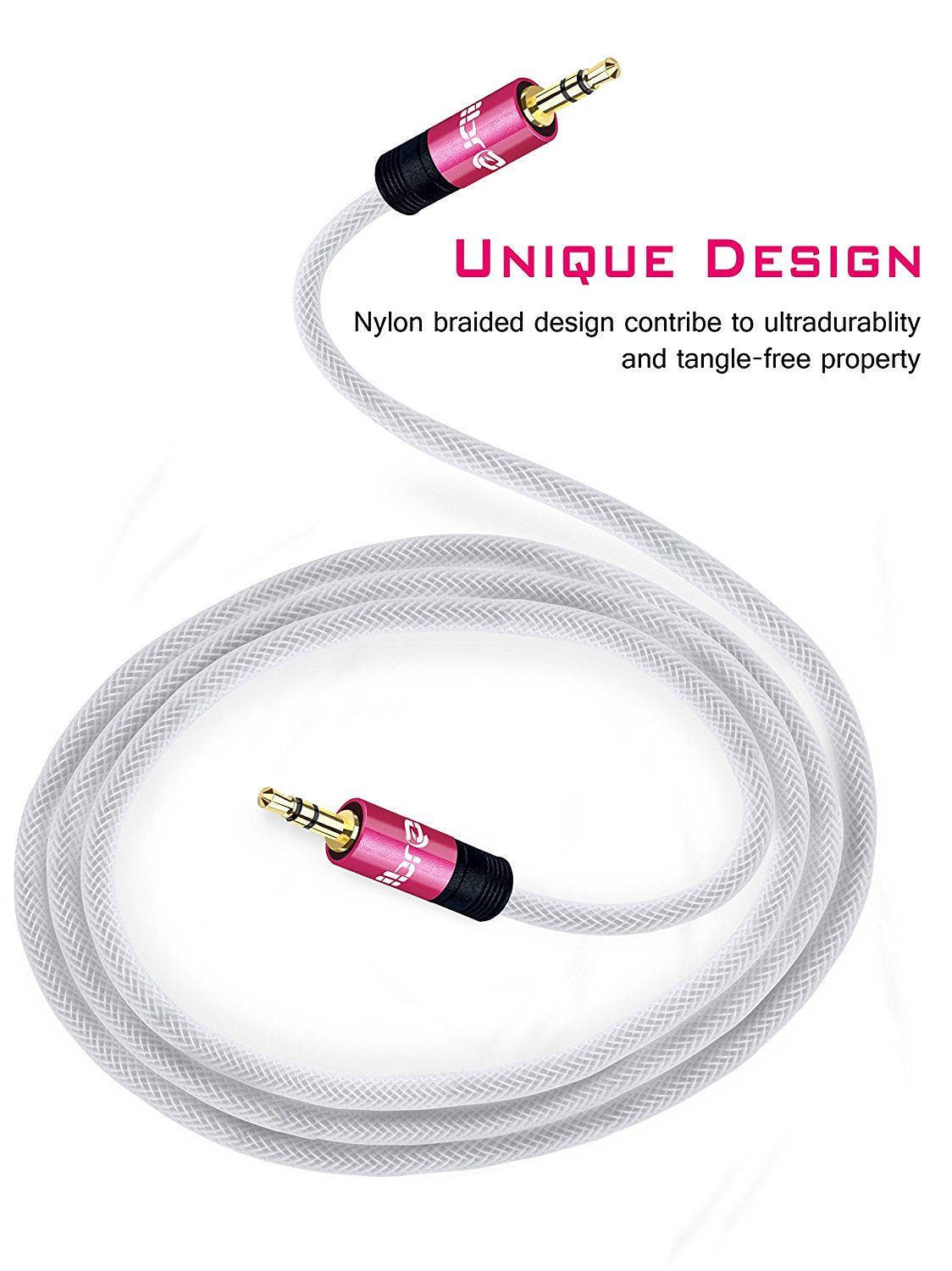 3.5mm Stereo Jack to Jack Audio Cable Lead Gold 2m- IBRA Pink Series