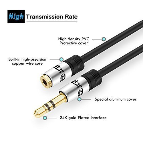 IBRA 1M Stereo Jack Extension Cable 3.5mm Male > 3.5mm Female - Silver