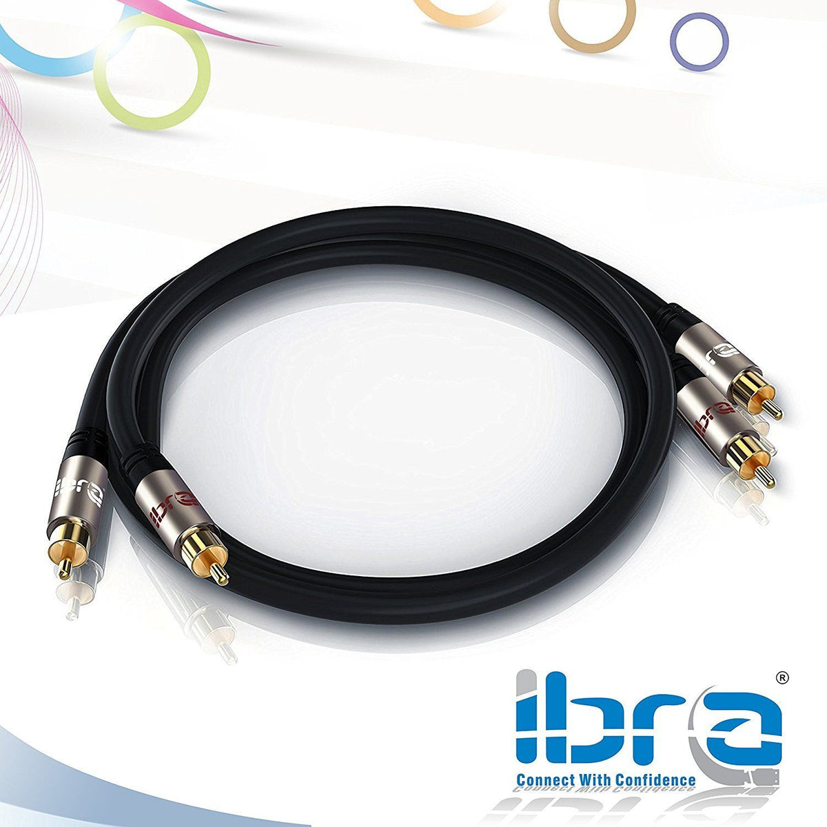 IBRA 7.5M 2RCA Male to 2RCA Male High Quality Home Theater Audio Cable -2RCA TO 2RCA Cable - Gun Metal Range