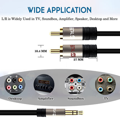 Premium 3.5mm Stereo Jack to 2 RCA Phono Plugs Audio Cable Lead GOLD 15m - IBRA