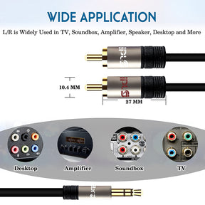 3.5mm to 2 RCA 20M , IBRA 3.5mm to 2 RCA Auxiliary Stereo Y Splitter Audio Cable with Tiny and Metal Connector