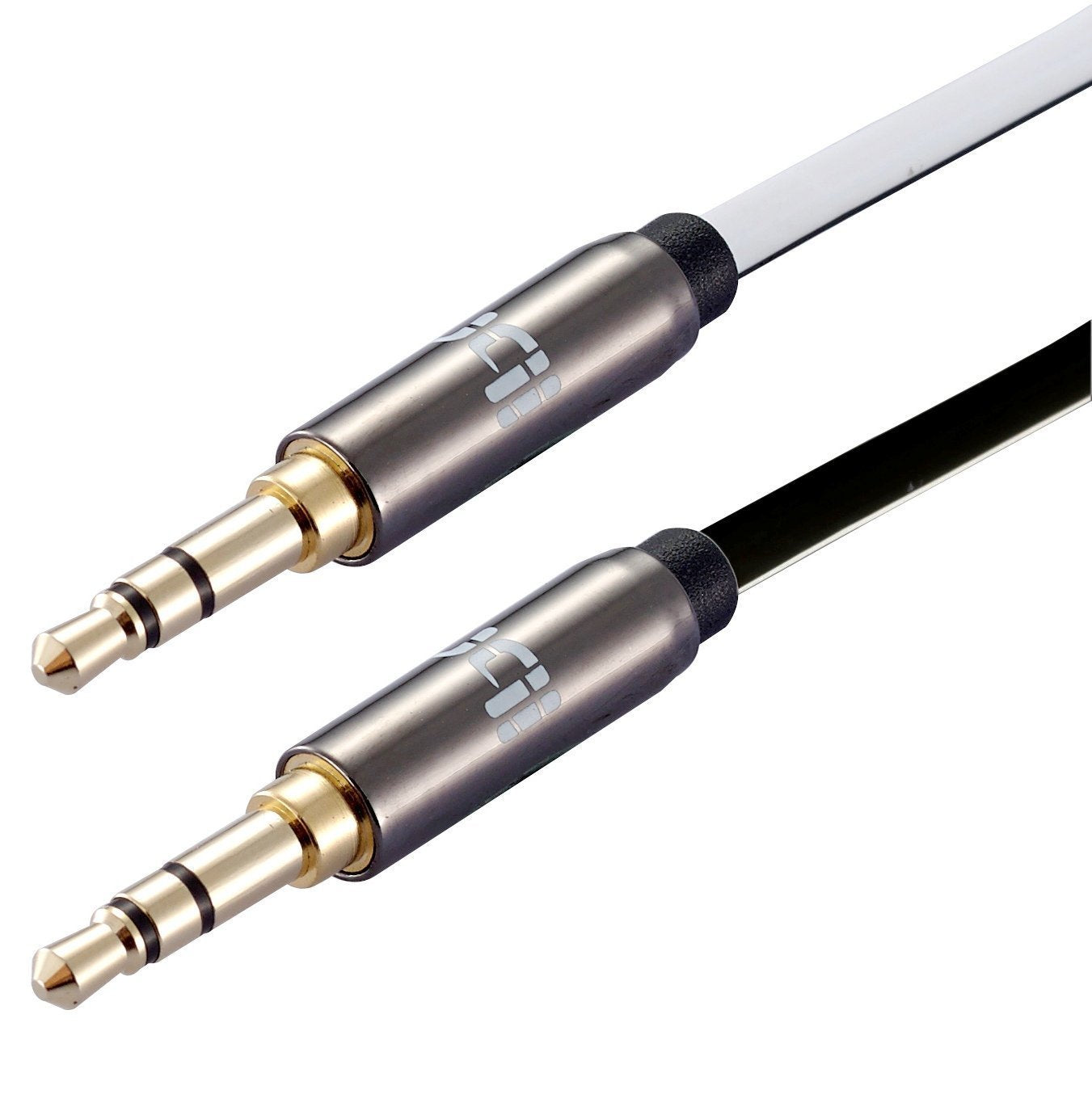 IBRA Flat Aux Cable, 3.5mm Stereo Audio Jack to Jack Cable 1.5M for Beats Headphones, Apple iPod iPhone iPad, Home Car Stereos, Smartphones, MP3 Player, Speakers,24K Gold Plated Male - Black&White