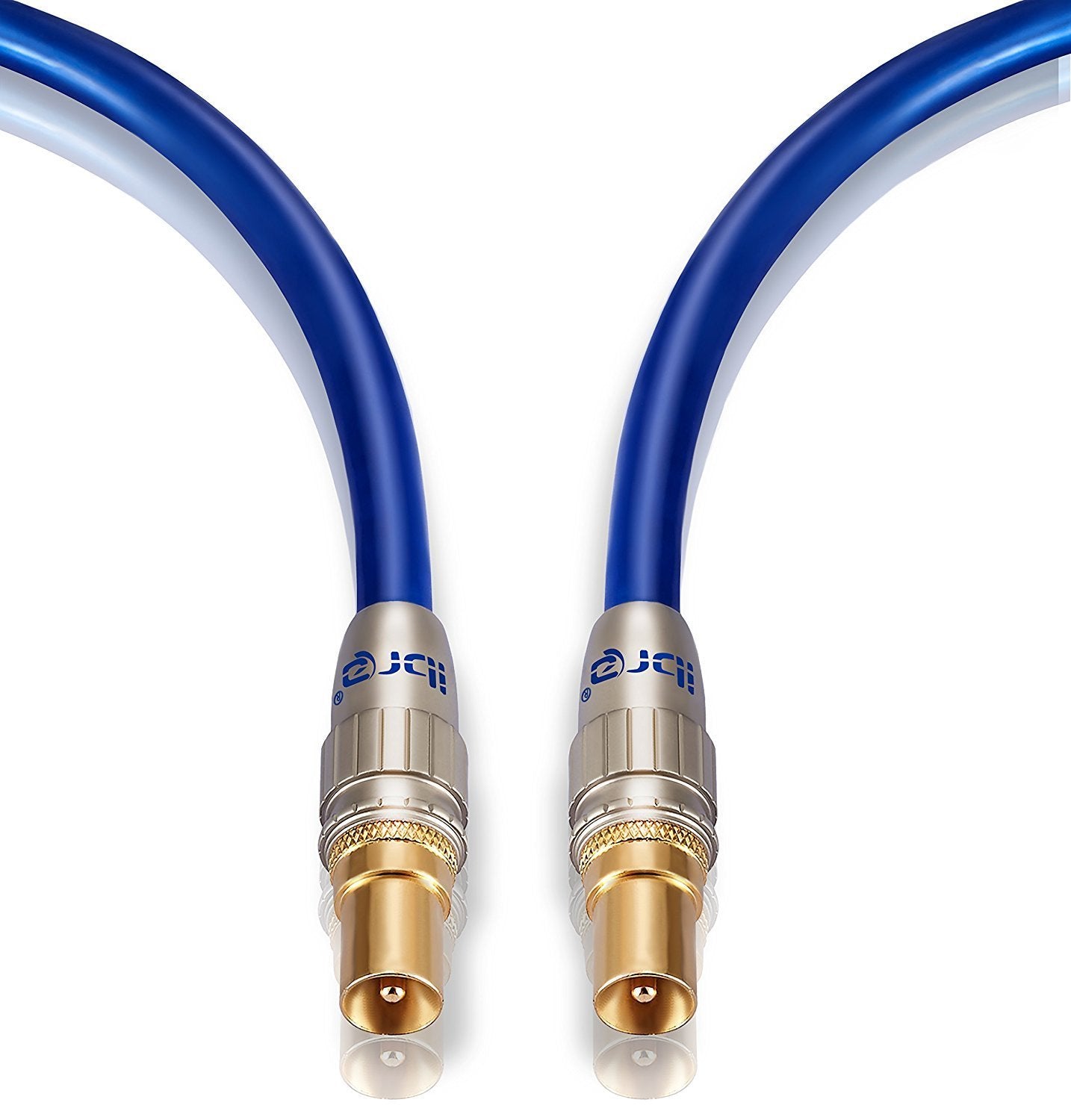 10M HDTV Antenna Cable | TV Aerial Cable | Premium Freeview Coaxial Cable | Connectors: Coax Male to Coax Male | For UHF / RF TVs, VCRs, DVD players, DVRs, cable boxes and satellite | IBRA Blue Gold