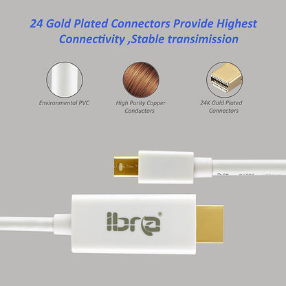 1M-IBRA Mini Display Port DP to HDMI Cable Adapter For iMac MacBook Pro Air LCD TV | Thunderbolt Compatible