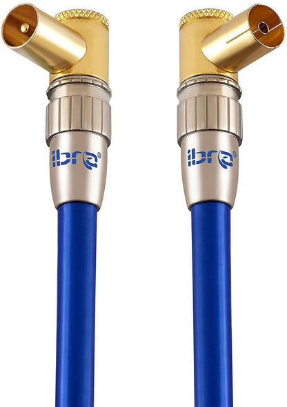 1m IBRA HDTV Antenna Cable | TV Aerial Cable with 90 Degree Right Angled Connectors | Premium Freeview Coaxial Cable | 90° Angled Connectors: Coax Male to Female |For UHV/UHF/RF DVB-T1/T2