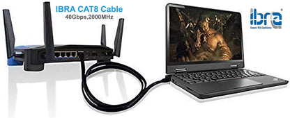 10M CAT8 Ethernet Gigabit Lan network cable (RJ45) SSTP 40Gbps 2000Mhz - FLAT Black - IBRA