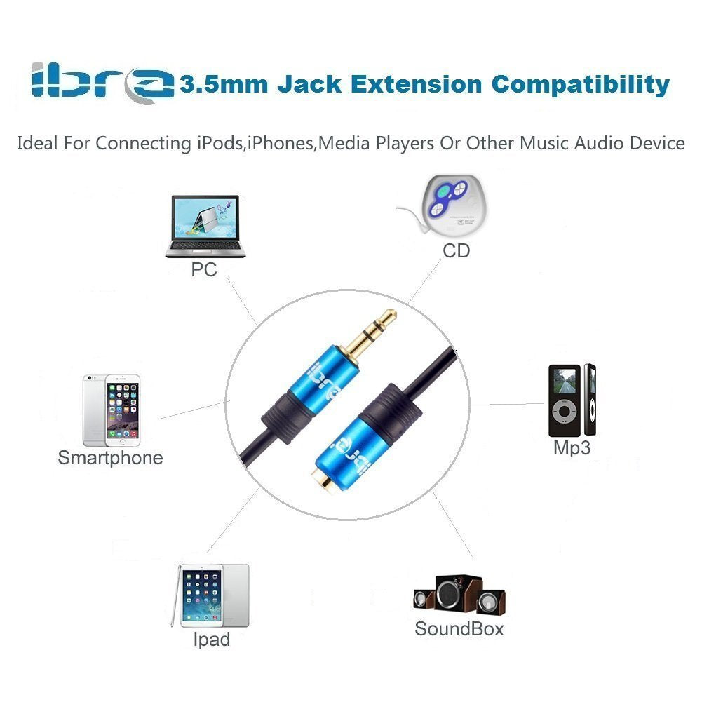 IBRA 10M Stereo Jack Extension Cable 3.5mm Male > 3.5mm Female - Blue