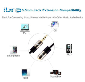 IBRA 5M Stereo Jack Extension Cable 3.5mm Male > 3.5mm Female - Gun Metal Range