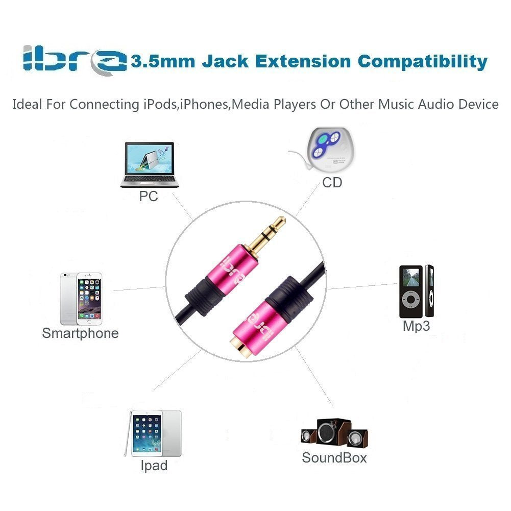 IBRA 3M Stereo Jack Extension Cable 3.5mm Male > 3.5mm Female - Pink