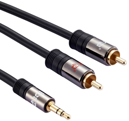 Premium 3.5mm Stereo Jack to 2 RCA Phono Plugs Audio Cable Lead GOLD 15m - IBRA