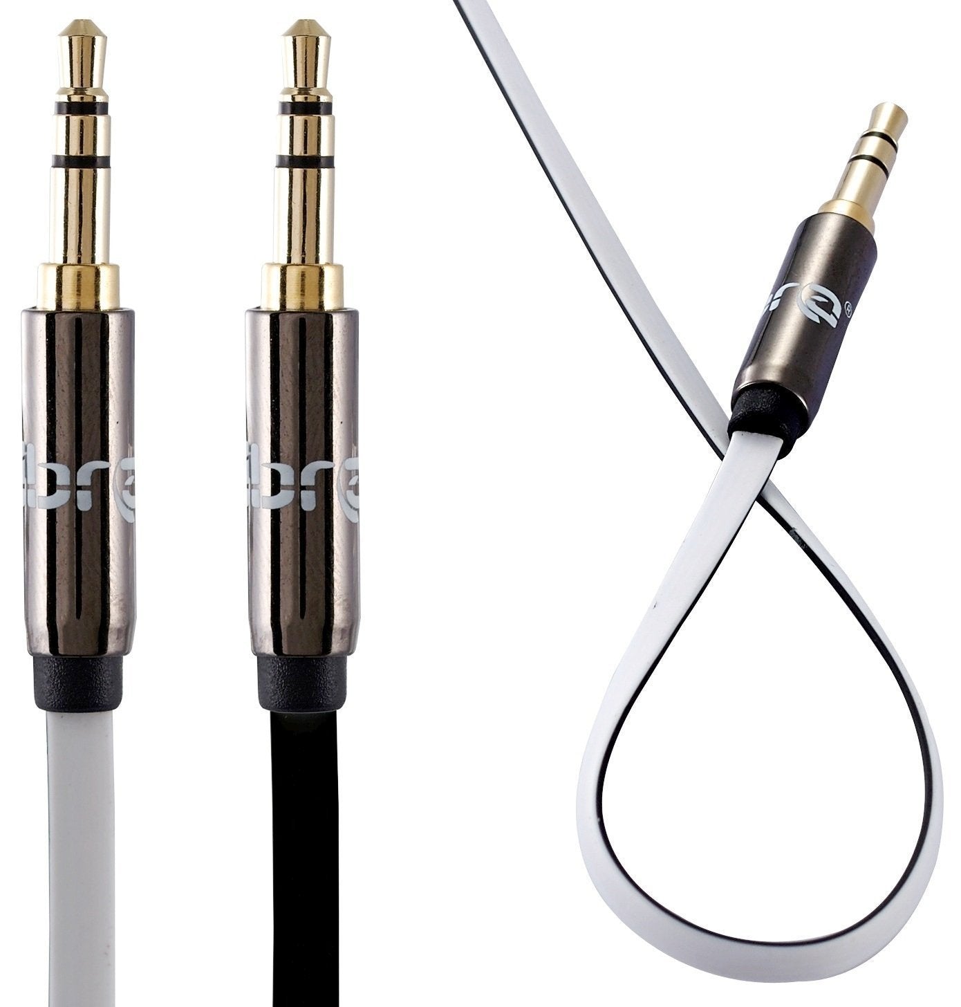 IBRA Flat Aux Cable, 3.5mm Stereo Audio Jack to Jack Cable 3M for Beats Headphones, Apple iPod iPhone iPad, Home Car Stereos, Smartphones, MP3 Player, Speakers,24K Gold Plated Male - Black&White