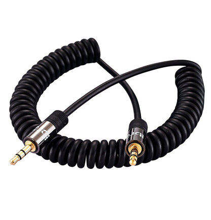 Spiral Aux Cable 2M 3.5mm Stereo Premium Auxiliary Audio Coiled Cable - for Beats Headphones Apple iPod iPhone iPad Samsung LG Smartphone MP3 Player Home / Car etc - IBRA Gun