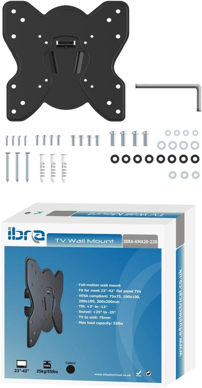 IBRA Ultra Slim Tilt Swivel TV Wall Bracket Mount - For 23-42 Inch OLED QLED LED LCD Flat Panel TVs | Weight Capacity - 25kgs/55lbs | Max VESA 200x200