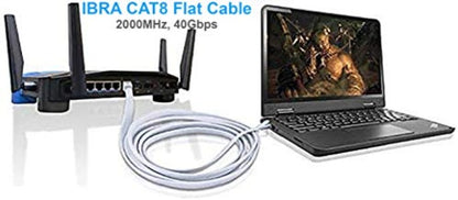 5M CAT8 Ethernet Gigabit Lan network cable (RJ45) SSTP 40Gbps 2000Mhz - FLAT White- IBRA