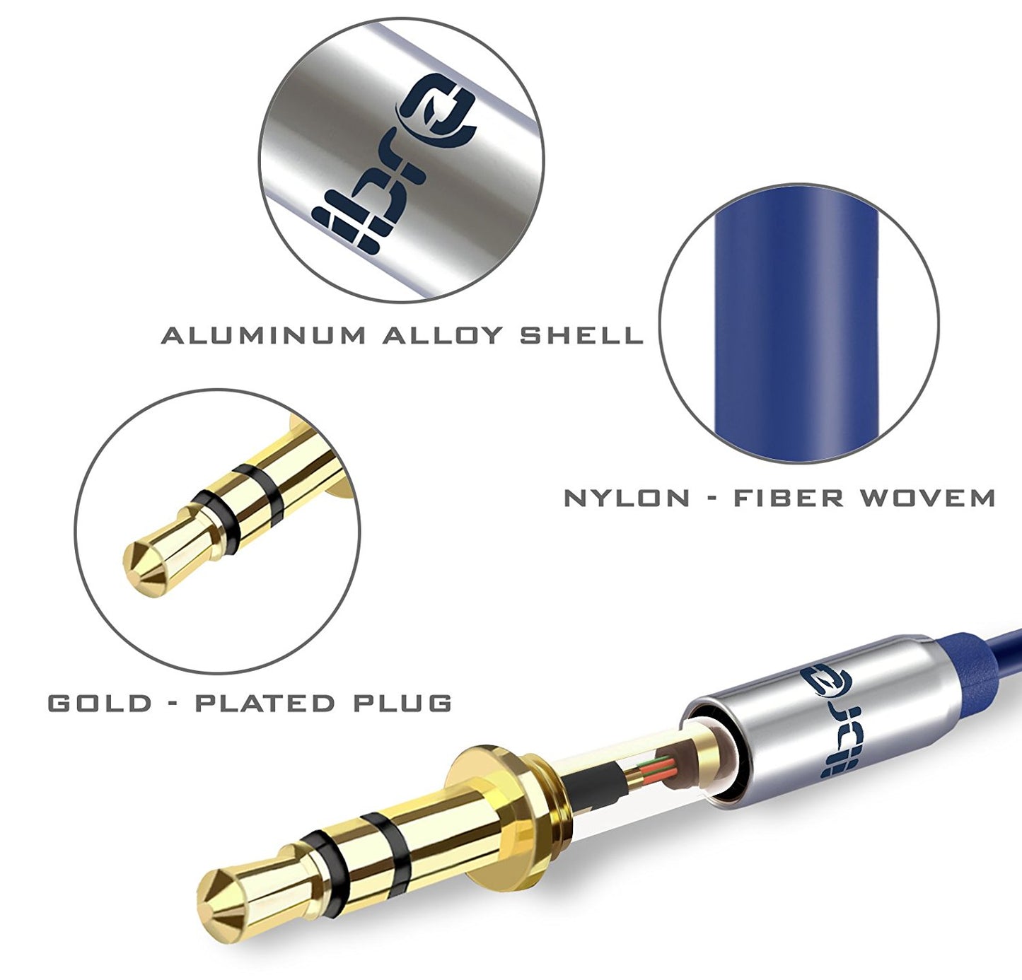 Aux Cable 1M 3.5mm Stereo Pro Auxiliary Audio Cable - for Beats Headphones Apple iPod iPhone iPad Samsung LG Smartphone MP3 Player Home / Car etc - IBRA Blue