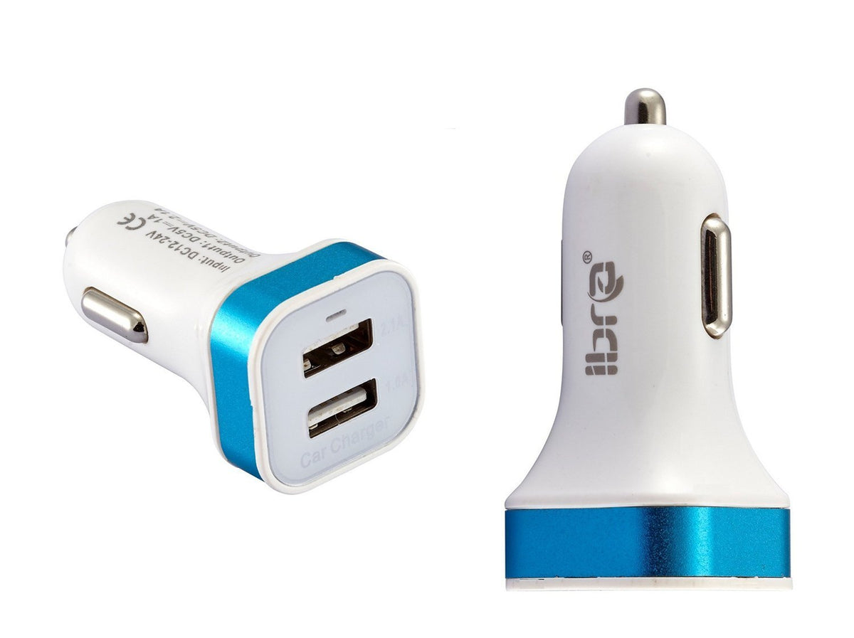 IBRA Dual USB Car Charger Adapter Support IPhone 5 / 4S / 4, iPad 1 / 2 / 3, Google Android Phones, LG, Samsung Galaxy S II III Note,(Support All iPod, iPhone, iPad Models) (White+Blue)