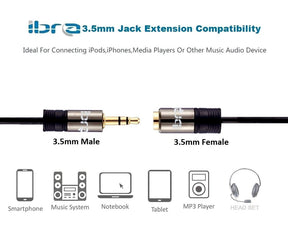 IBRA 0.5M Stereo Jack Extension Cable 3.5mm Male > 3.5mm Female - Gun Metal Range