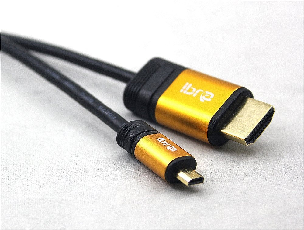 IBRA 1.5M Micro D HDMI to HDMI Cable(1.4version) - Premium Gold Quality Lead - 24k Gold Plated Plugs - Audio & Video 1080p,2160p.